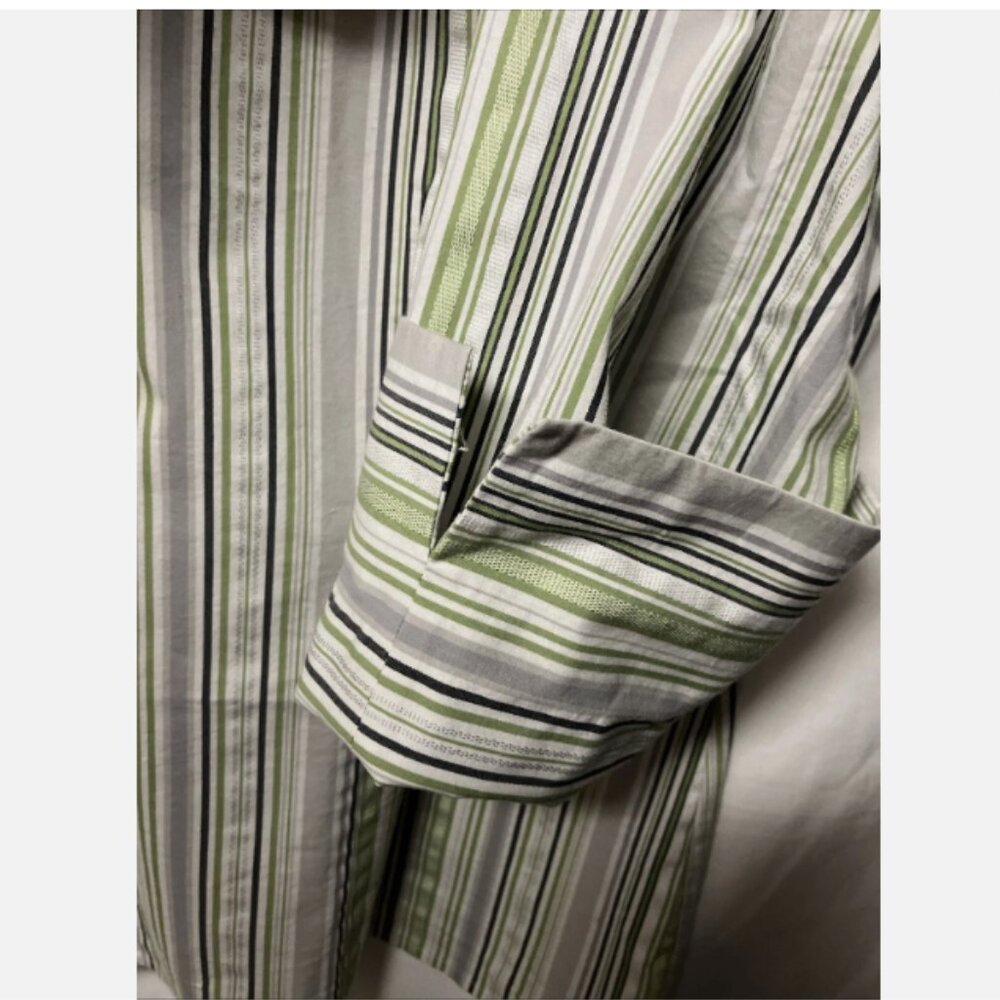 Studio 1940 Plus 26/28W Green Striped Button Shirt Women’s 3/4 Sleeve Top - Picture 5 of 7